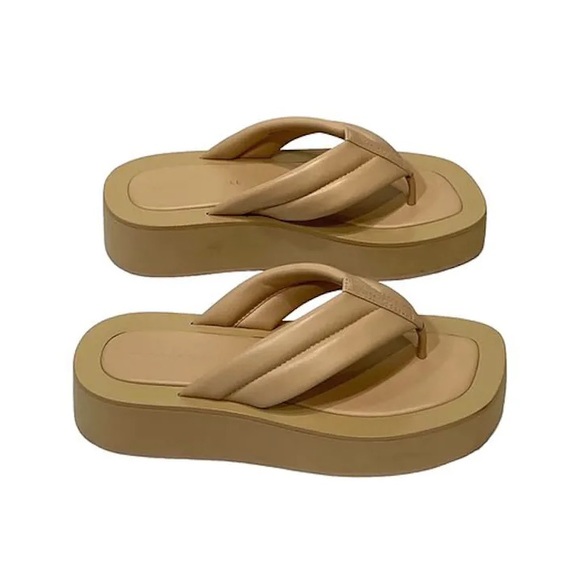 Loeffler Randall Shoes - Loeffler Randall Platform Cream Thong Teddy Sandals